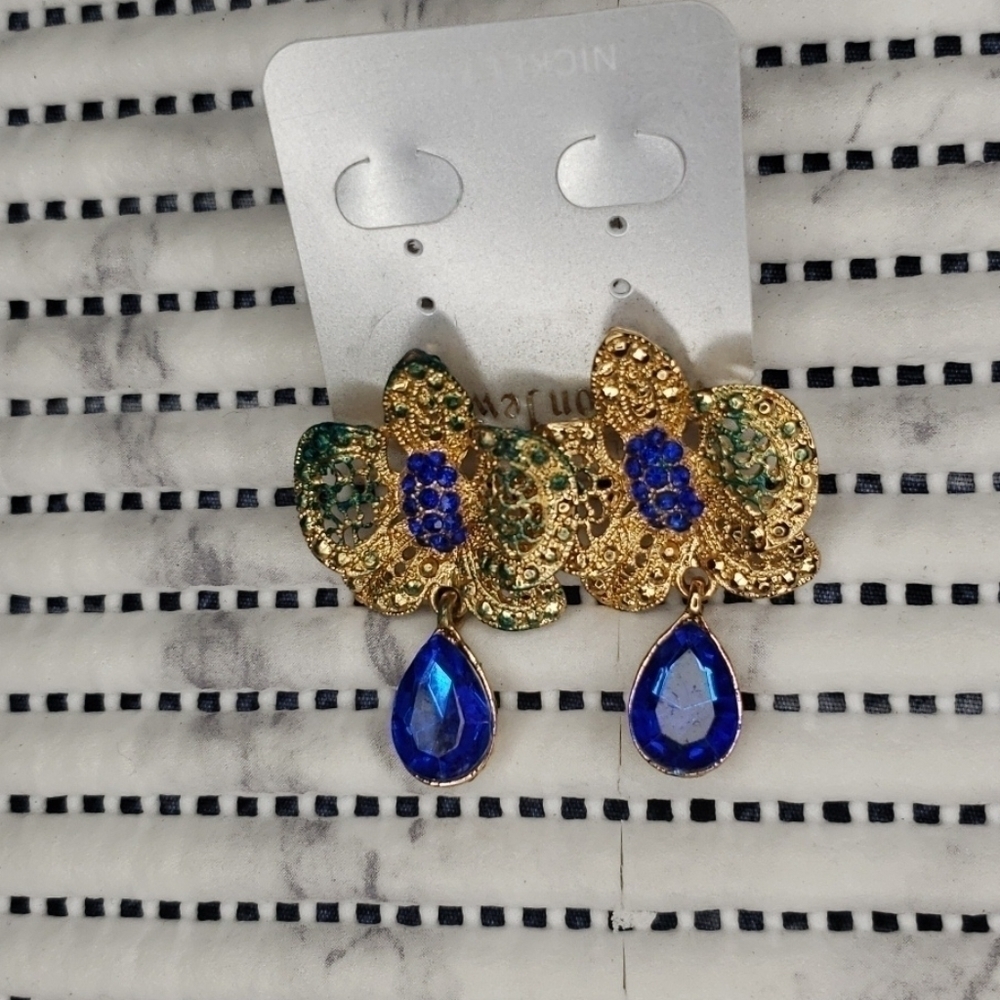 Fashion Jewelry Gold & Blue Earrings